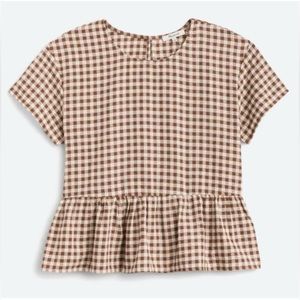 Madewell Medford Textured Gingham Short Sleeve Peplum Top